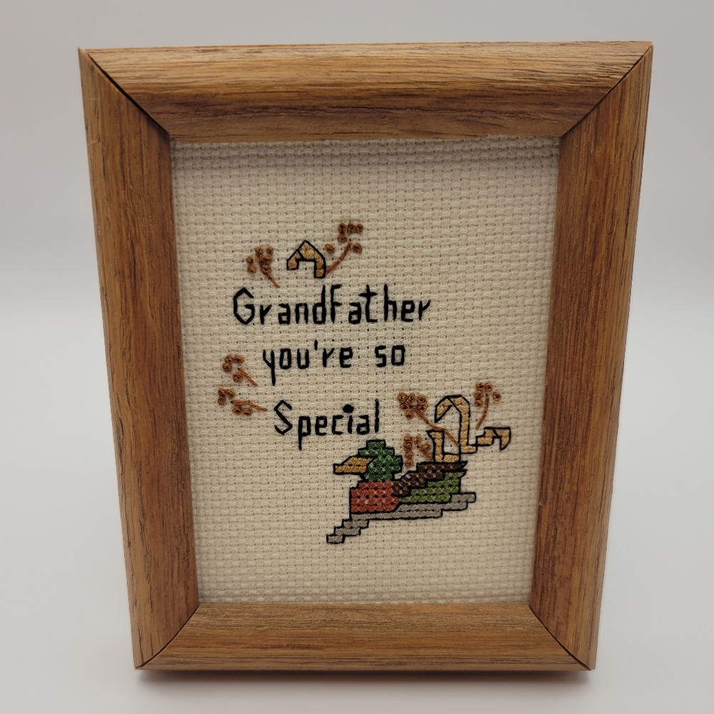 Handcrafted Crosstitch." Grandfather you're so Special." Framed.